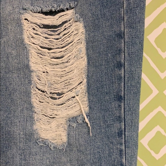 Mid-Length Ripped Blue Jean Skirt with Fringe - Picture 4 of 8